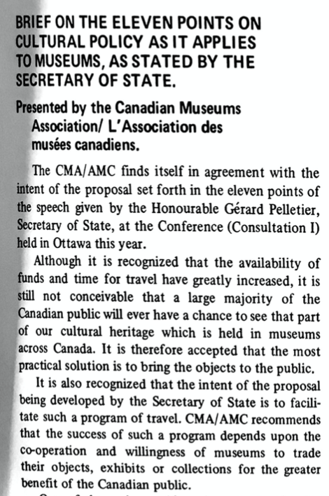 Except from the CMA Gazette in 1971 showing the CMA's response to a proposed museum policy